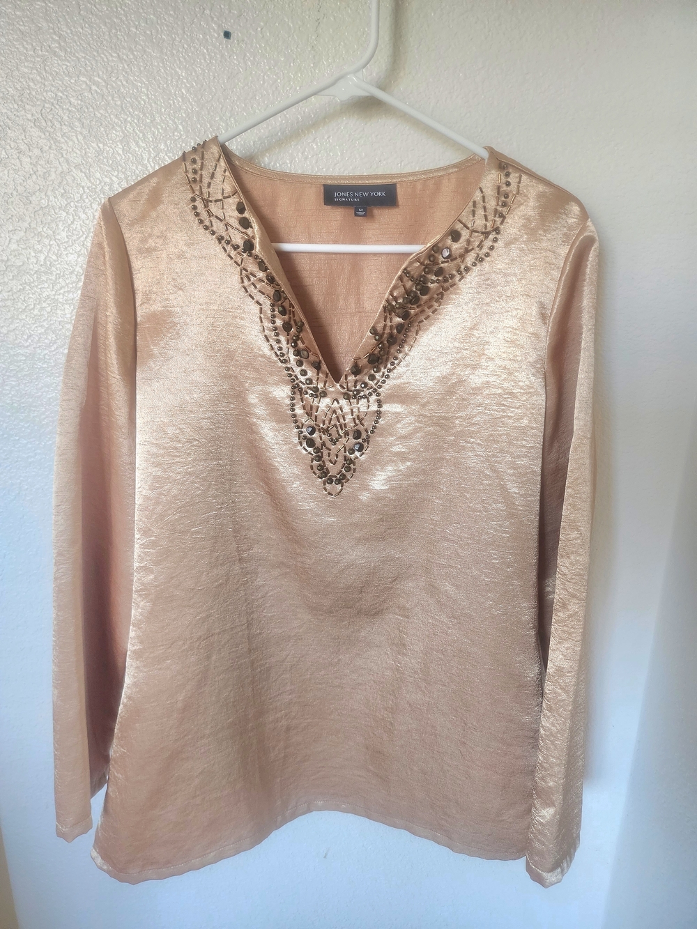 Jones New York Signature Gold Embellished Blouse Top M